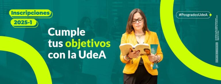 Atractiva imagen promocional de la Universidad de Ciencias Aplicadas UdeA en Colombia para inscripciones 2025-1, con una estudiante leyendo, promoviendo la educación superior y el cumplimiento de objetivos académicos.