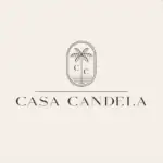Elegant logo of Casa Candela with palm tree illustration, ideal for branding, events, and hospitality venues, featuring a sophisticated design and neutral tones for a modern aesthetic.