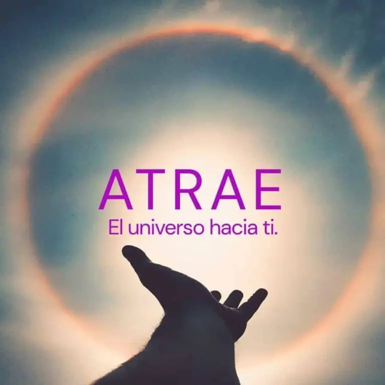 宇宙对你的吸引力，背景图片为明亮的彩虹和伸出的手，励志和精神设计，非常适合个人成长内容和鼓舞人心的活动。