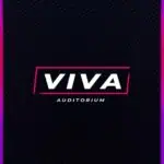 Logo de l'Auditorium VIVA sur une affiche moderne pour événements et concerts en Colombie, design saisissant et professionnel.