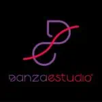 Logo Danzastudio avec un design de ligne violette et rouge pour les événements et activités de danse en Colombie.
