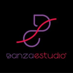 Logo di Danzastudio con linee viola e rosse per eventi e attività di danza in Colombia.
