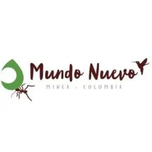 Ameisen und ein Blatt mit dem Logo von Mundo Nuevo Minca Colombia, einem Symbol für Innovation und Nachhaltigkeit bei Veranstaltungen.