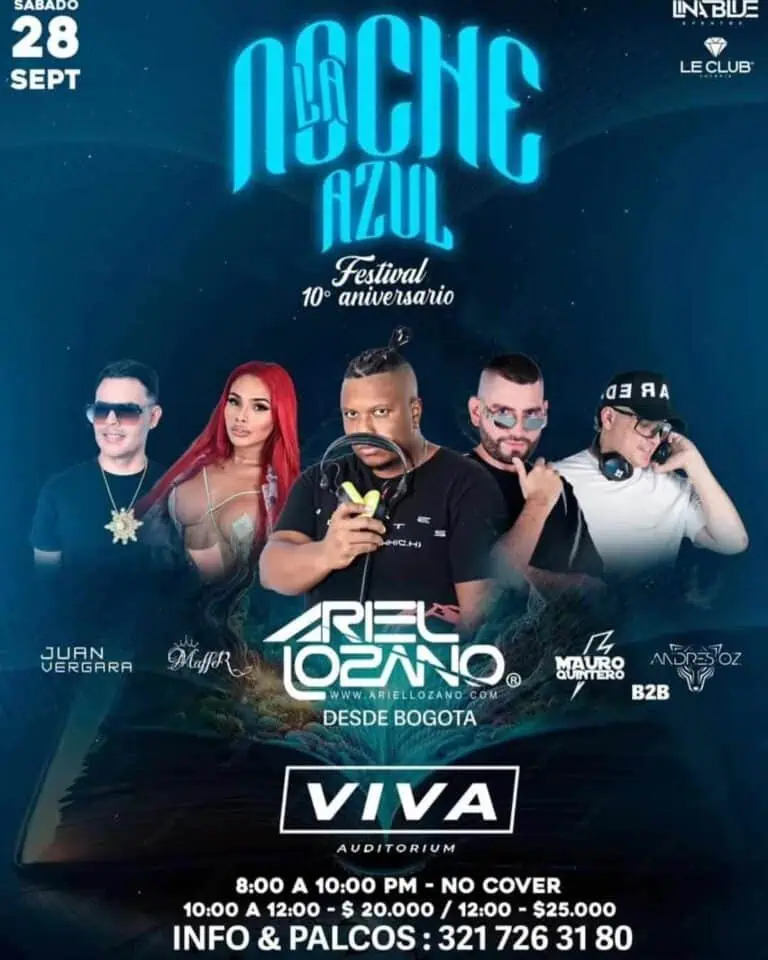Une programmation attrayante pour le festival La Noche Azul, qui célèbre son 10e anniversaire avec des artistes de Promo! tels qu'Ariellozano, Juan Vergara et Mauro Quintero, à l'Auditorium VIVA de Bogotá.