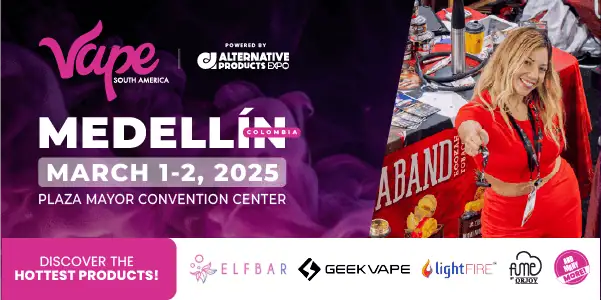 Vape South America à Medellín 2025, un événement alternatif de produits pour adultes au Convention Center, avec des expositions des meilleures marques de vapotage en mars.