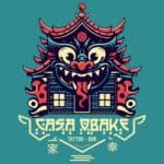 Tatuaje de una máscara de dragón tradicional en estilo asiático para un bar temático, ideal para eventos culturales y de tatuajes en Colombia.
