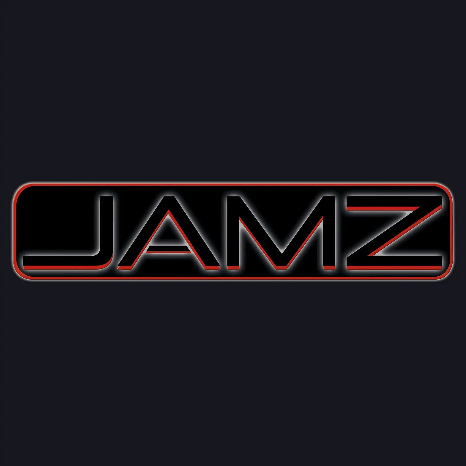Logo JAMZ en style néon noir et rouge pour événements et divertissements.