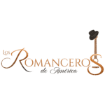 一张 Los Romanceros de América 的标志图片，背景为棕色，配有吉他和黑色帽子，代表着民间音乐和拉丁美洲文化活动。