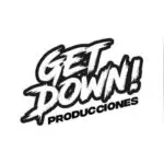 Alt: “Get Down! Productions”的黑白标志，该公司在哥伦比亚从事活动和娱乐业务。