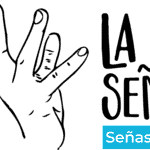 Hand-drawn in a minimalist style in black lines, accompanied by the text "La Casa Sensate" and "Señas Itinerantes" on a blue background, promoting cultural and artistic events in Colombia.