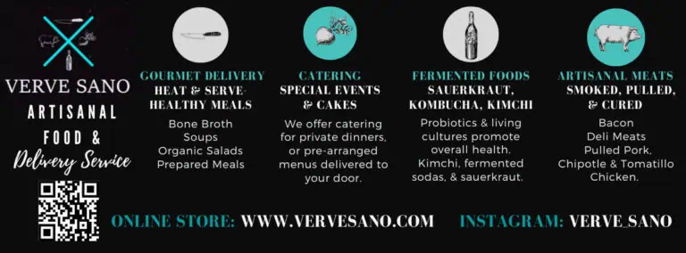 Verve Sano 是一家位于哥伦比亚的健康手工食品服务公司，提供送货上门和私人活动餐饮服务，供应发酵食品、手工肉类和健康餐食。