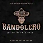Mysterious logo with a skull and charro hat for Bandolero, a Mexican-themed cantina and cuisine restaurant with a street-style feel.