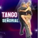 Siberian tango dancers in pairs, moving with grace and passion on a dark stage, highlighting the art of tango for events and performances.