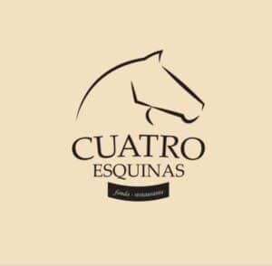 Caballo dibujo minimalista para logo de restaurante Cuatro Esquinas, ideas de diseño para marcas de comida y catering en Colombia, logotipo para negocio de alimentos de alta calidad.