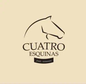 Dessin de cheval minimaliste pour le logo du restaurant Cuatro Esquinas, idées de conception pour les marques de restauration et de restauration en Colombie, un logo pour une entreprise alimentaire de haute qualité.