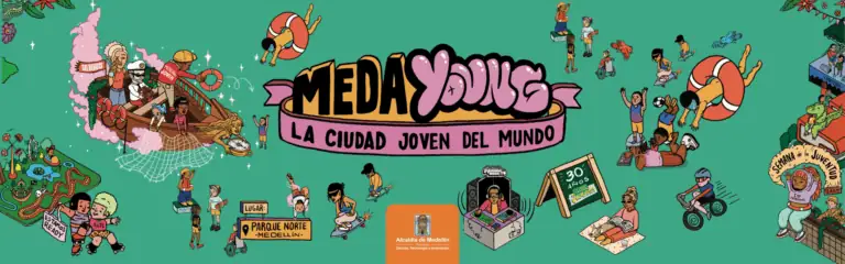 Diversión juvenil en Medellín, evento para jóvenes en el Parque Norte, con actividades como skate, ciclismo, música en vivo y zonas de relax, promoviendo la juventud y la innovación en la ciudad.