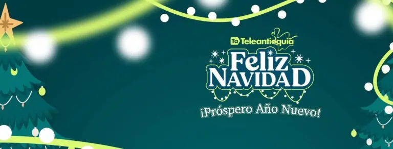 圣诞快乐！深蓝色背景上装饰着圣诞树和节日彩灯，营造出圣诞庆祝的氛围。