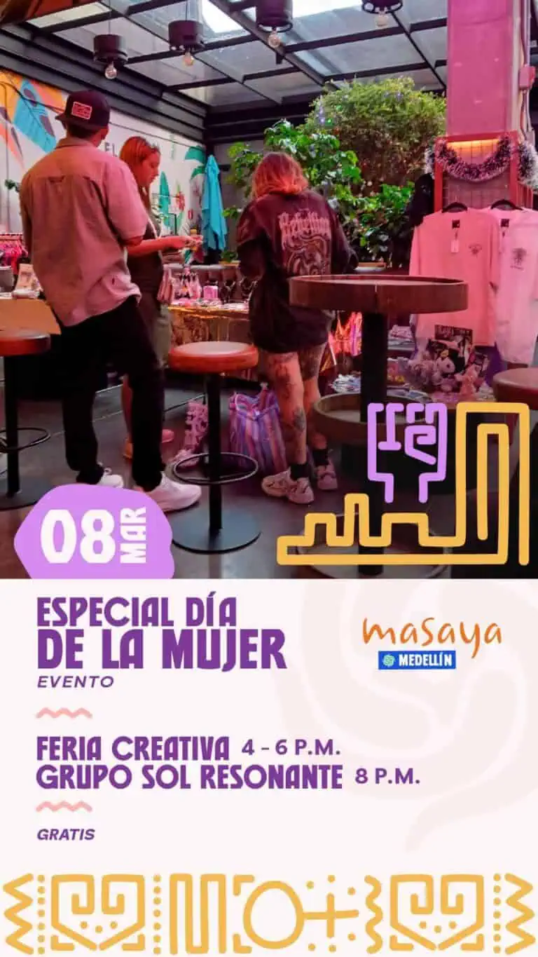 Artesanías y productos culturales para el Día de la Mujer en evento creativo en Medellín. Feria de emprendimientos femeninos con actividades y música en vivo, ideal para celebrar la mujer y apoyar el talento local.