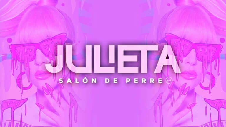 Colorido cartel promocional para la feria de belleza Juleta Salón de Perre en formato digital, con diseño moderno, elementos llamativos y texto destacado en colores vibrantes y estilo urbano.