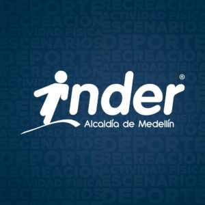 Alto texto: Logo de la Alcaldía de Medellín con diseño moderno azul y blanco, representando innovación y gestión pública efectiva en eventos y actividades culturales.