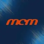 MCM event logo on a blue background with dynamic dots and lines design for event promotion and digital marketing.
