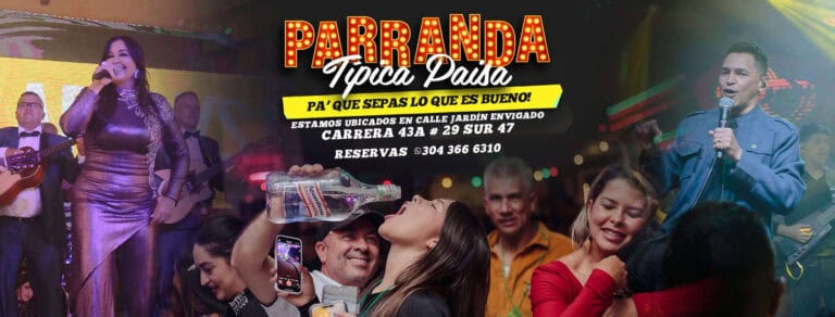 Fiesta en vivo con música y baile en calle Jardín Envigado, atmosphera festiva, evento de parranda típica paisa con artistas y comunidad disfrutando en una noche cultural y tradicional.