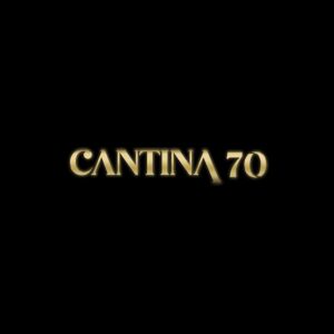 Cantina 70 logo con fondo negro y texto dorado, estilo elegante.