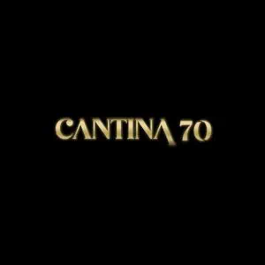 Logo Cantina 70 avec fond noir et texte doré, style élégant.