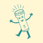 Lámpara cartoon alegre con brazos y piernas en estilo dibujado, transmitiendo energía positiva y branding para eventos y promociones en Colombia.