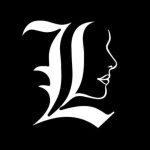 Letra L en estilo minimalista con perfil de rostro femenino en diseño gráfico moderno, ideal para eventos y branding.
