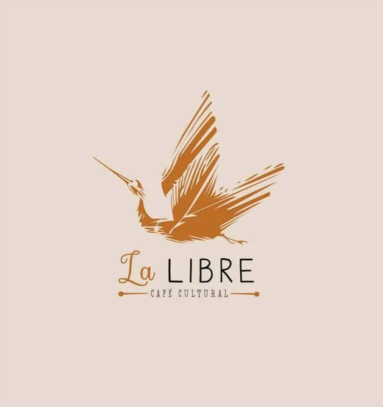 La Libre 文化咖啡馆标志设计图册，采用风格化的浅棕色蝴蝶和优雅的字体，是哥伦比亚文化咖啡馆品牌推广的理想之选。