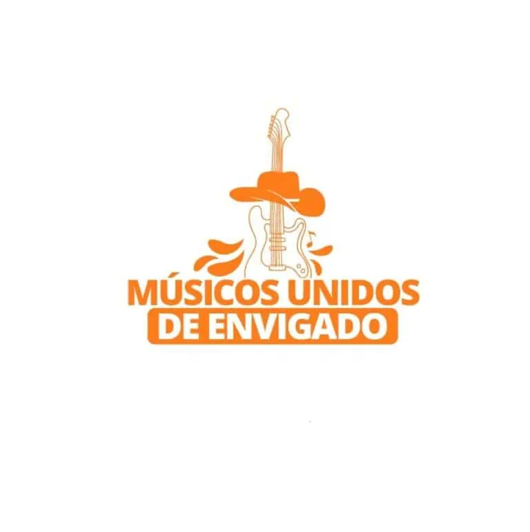 Envigado's United Musicians: An orange image of the musical event's logo with a guitar, hat, and musical notes, promoting the union and celebration of local musicians in Envigado.