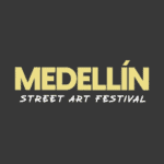 Logo du Medellín Street Art Festival sur fond sombre, faisant la promotion d'événements culturels et artistiques à Medellín, en Colombie.