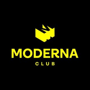 Moderna club logo con fondo negro y texto en amarillo neón, diseño de marca para evento y comunicación digital, branding para clubes nocturnos y eventos culturales en Colombia.