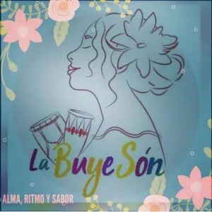 Musical craftsmanship featuring a woman and flowers, a modern and delicate illustration, ideal for cultural and artistic events in La Buey Son, highlighting culture, rhythm, and flavor in social activities.