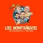 一幅有趣的卡通画，描绘了一群朋友在一家主题餐厅里，宣传 Los Montañeros 的活动和晚餐。