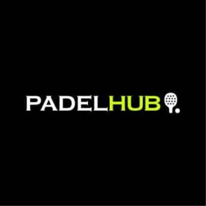 PadelHUB logo en fondo negro, plataforma para organizar y gestionar eventos de pádel en Colombia.