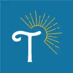 活动图标，蓝色背景上带有耀眼的太阳和白色的字母 T，代表哥伦比亚的活动管理和策划平台。