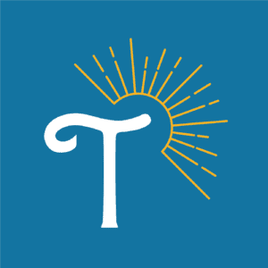 Une icône d'événement avec un soleil radieux et la lettre T en blanc sur fond bleu, représentant les plateformes de gestion et de planification d'événements en Colombie.