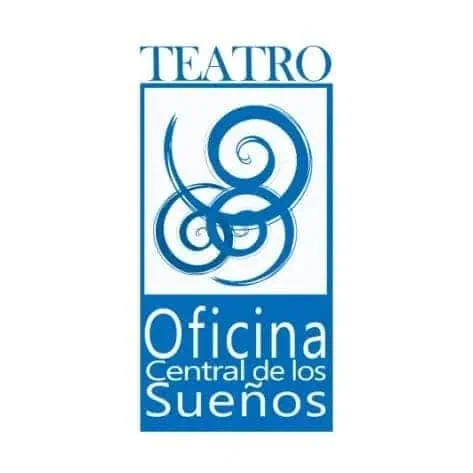 Ecke des Logos des Teatro Oficina Central de los Sueños in Blautönen, das einen kulturellen und künstlerischen Raum für Theater- und Kulturveranstaltungen in Kolumbien darstellt.