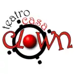 中心是红色的球，上面有时钟图案和红色和黑色的文字“talentro casa clown”，现代设计，用于宣传家庭活动。