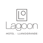 Lagoon Llanogrande 酒店标志的全息图，采用极简主义设计，图标和现代字体，适用于活动和住宿。