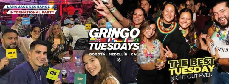 Fiesta internacional de intercambio de idiomas en Bogotá, Medellín y Cali con la mejor noche de martes, ambiente multicultural, diversión y networking en un evento destacado para jóvenes y adultos.