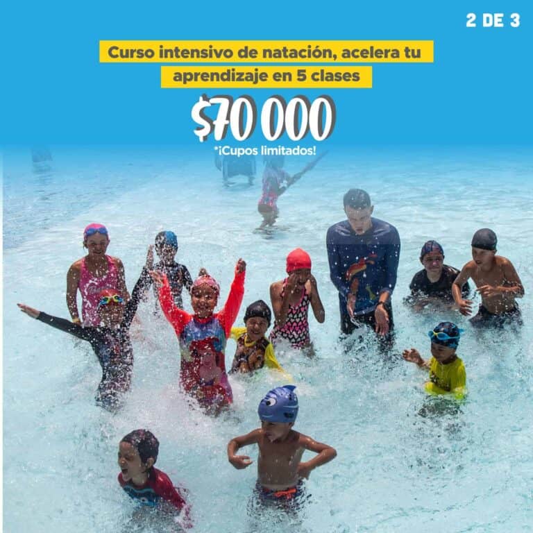 Curso intensivo de natación para niños, entrenamiento en agua, clases divertidas en la piscina con instructores profesionales. Perfecto para mejorar habilidades acuáticas y seguridad en el agua.