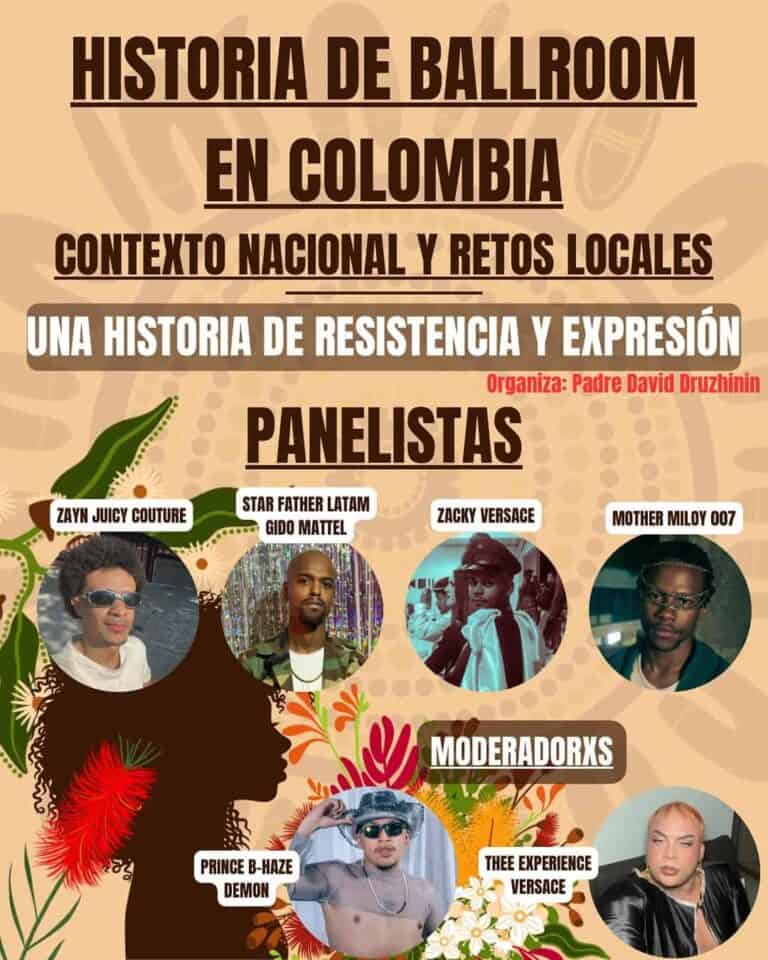 Eventario-congreso-historia-de-bailes-colombia, evento cultural y de resistencia en Colombia, historia y retos locales, panelistas y moderadores en evento de baile y resistencia, historia de ballroom en Colombia, evento cultural colombiano.