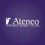 Ateneo Porfirio Barba Jacob logo on a purple background to promote cultural and academic events in Colombia.