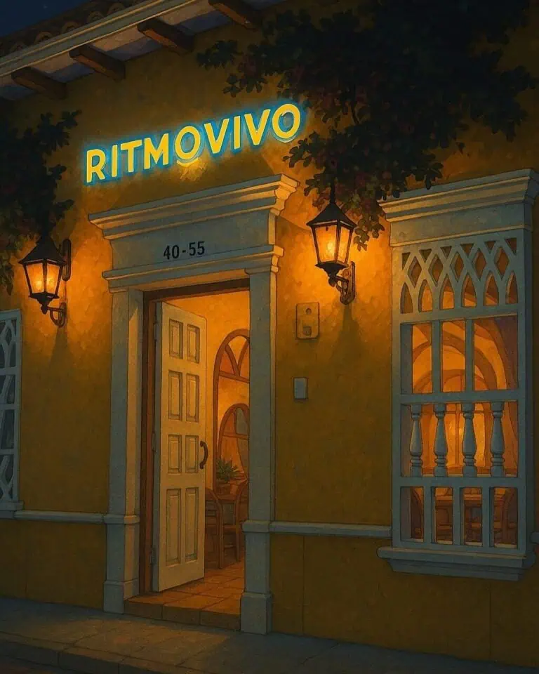RITMOVIVO 外立面采用暖色调照明，门窗风格经典，营造出温馨优雅的氛围，是哥伦比亚举办活动和庆典的理想场所。