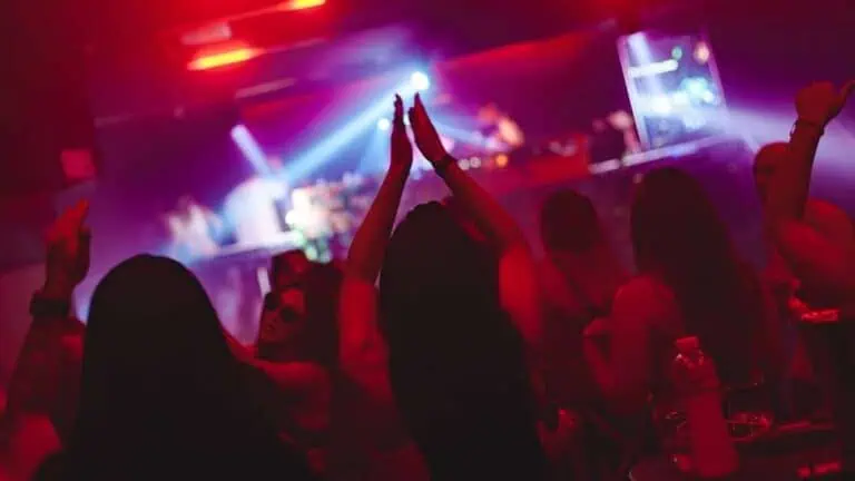 在灯光绚丽、气氛欢快的娱乐活动中，人们载歌载舞，享受着派对和现场音乐。
