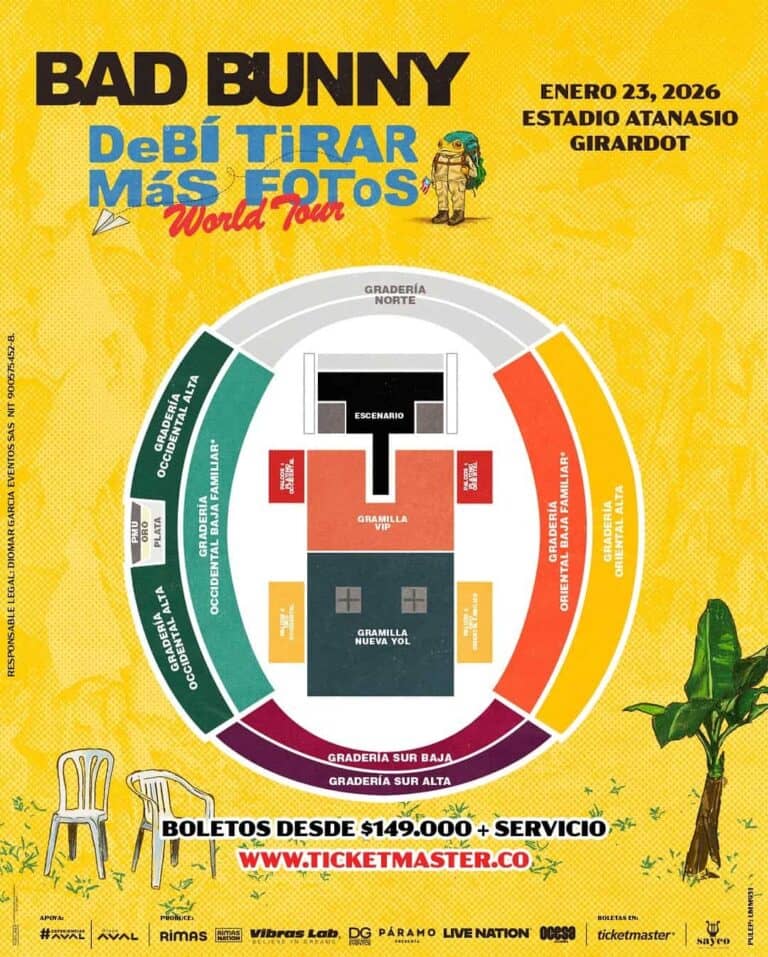 Bad Bunny concierto en Bogotá, estadio Atanasio Girardot, fecha y detalles del evento en el mapa del evento.