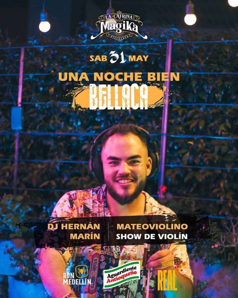 Una noche bien deliciosa con DJ Hernán Marín y show de violín en evento de música y gastronomía en Medellín.